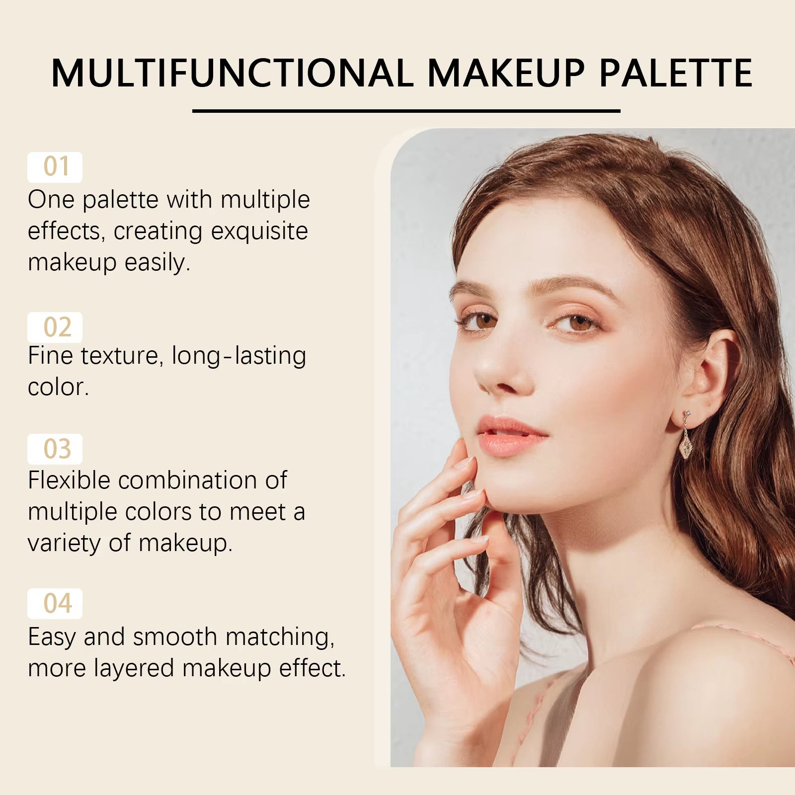 All-In-One Makeup Palette with Eye Shadow, Contouring, Blush, Highlighter, and Eyelid Brightening in One; Versatile Makeup