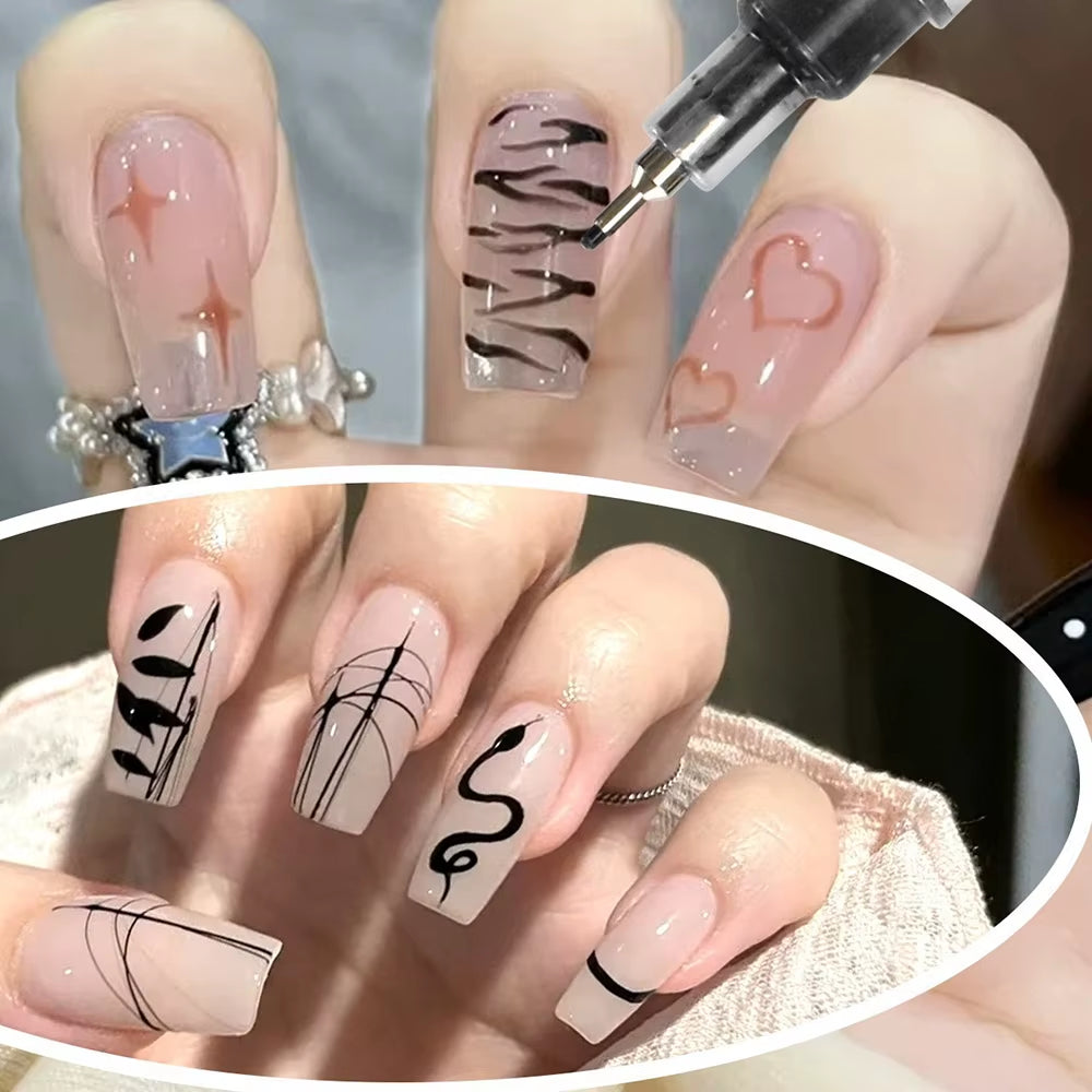 12 Colors Set Nail Art Pens Drawing Painting Liner Markers for Gel Nail Tools Graffiti Dotting Point Brushes DIY Image Manicure