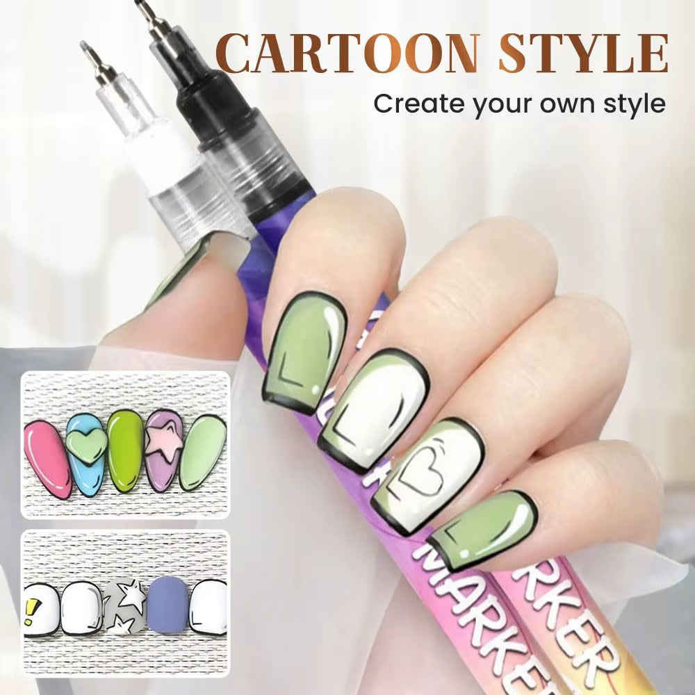 12 Colors Set Nail Art Pens Drawing Painting Liner Markers for Gel Nail Tools Graffiti Dotting Point Brushes DIY Image Manicure